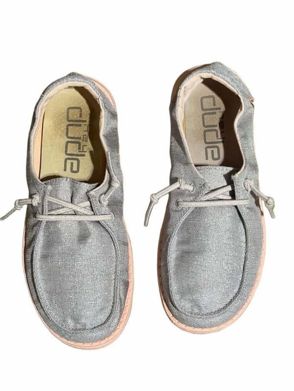 Hey Dude Wendy youth Sparkling silver peach Slip-On Casual Shoes Girls size 3/4